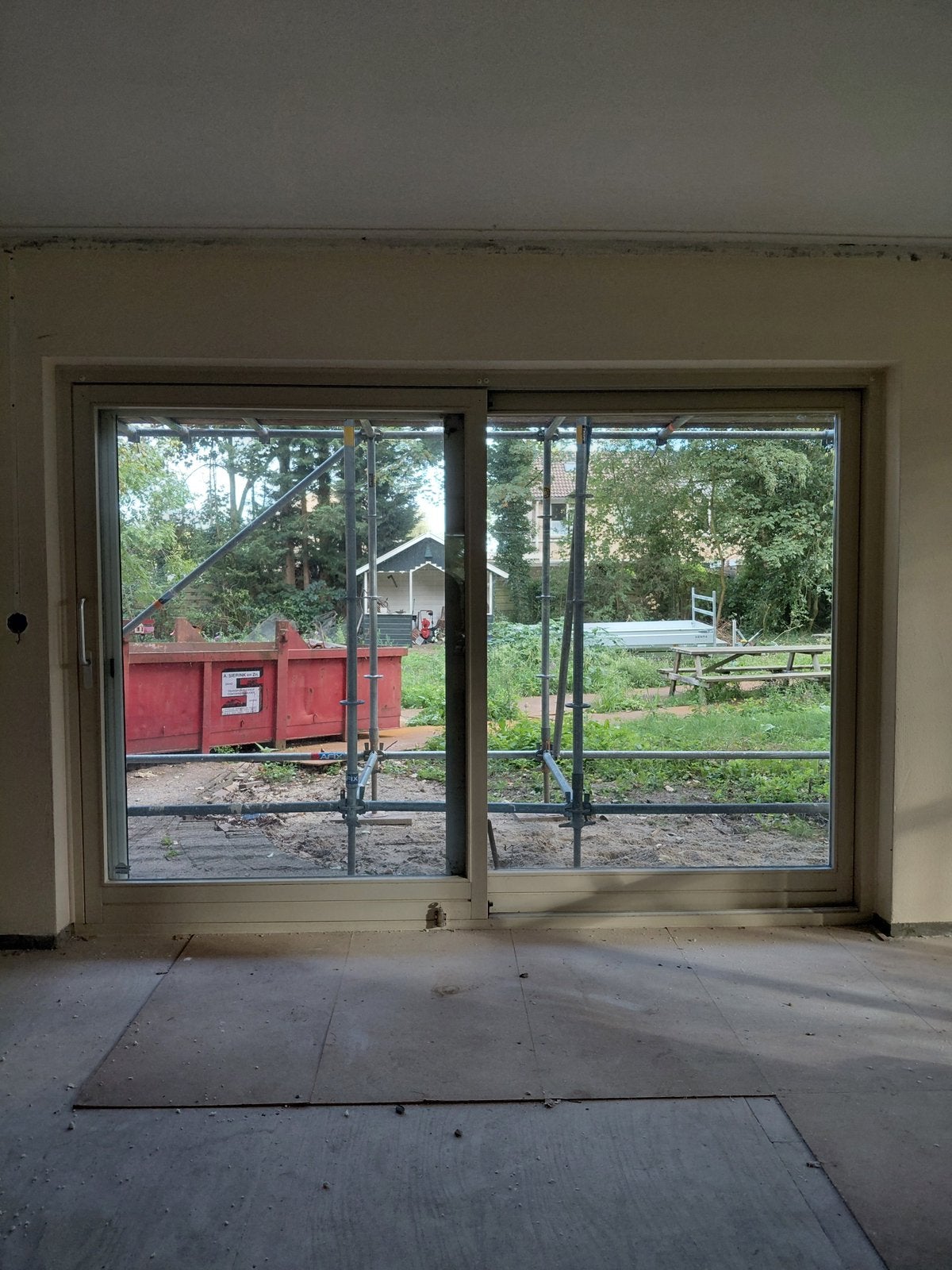 Ruime schuifpui 3+ mtr hardhout incl hor. Gedemonteerd, Ophalen, Gebruikt, Overige typen, 160 cm of meer