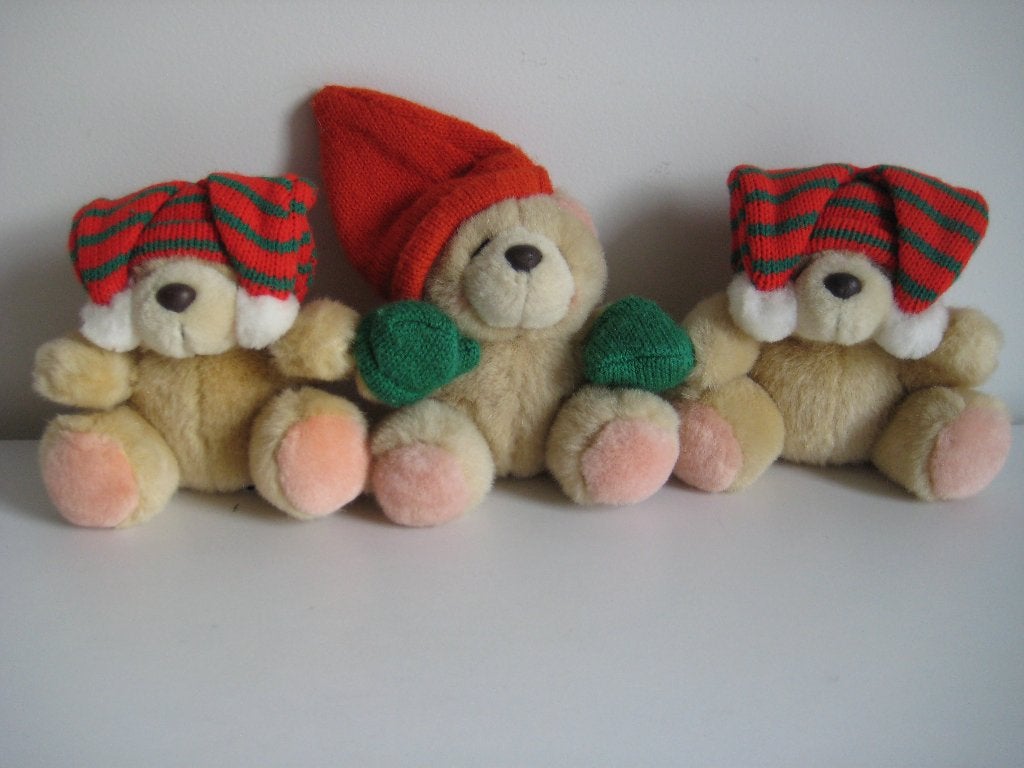 Forever Friends-beren 3 beren met een rode muts circa 12 cm, Ophalen of Verzenden, Zo goed als nieuw, Stoffen beer, Forever Friends