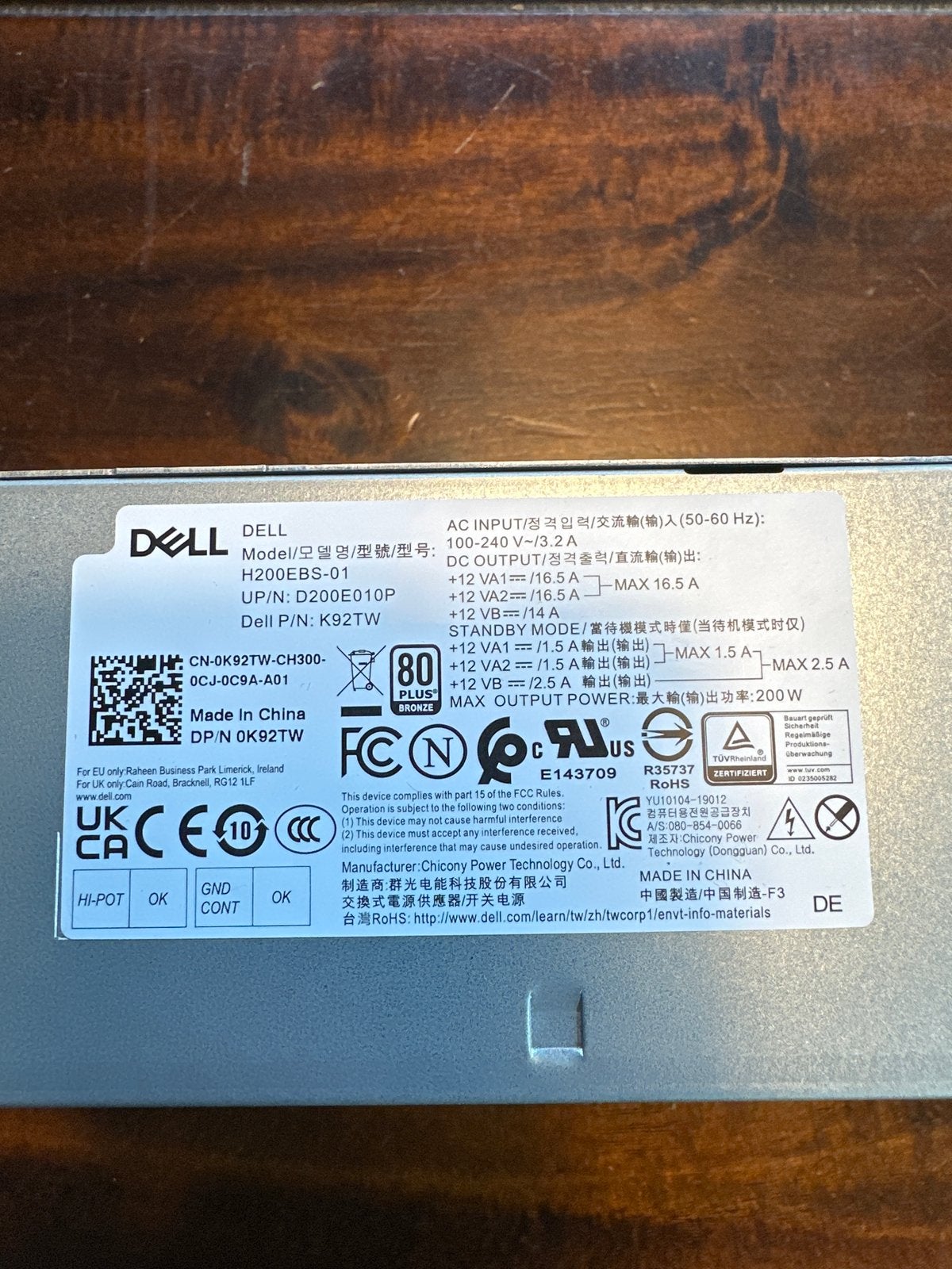 Dell K92TW Voeding 200W voor Optiplex 3020 7020 9020, Ophalen of Verzenden, Gebruikt