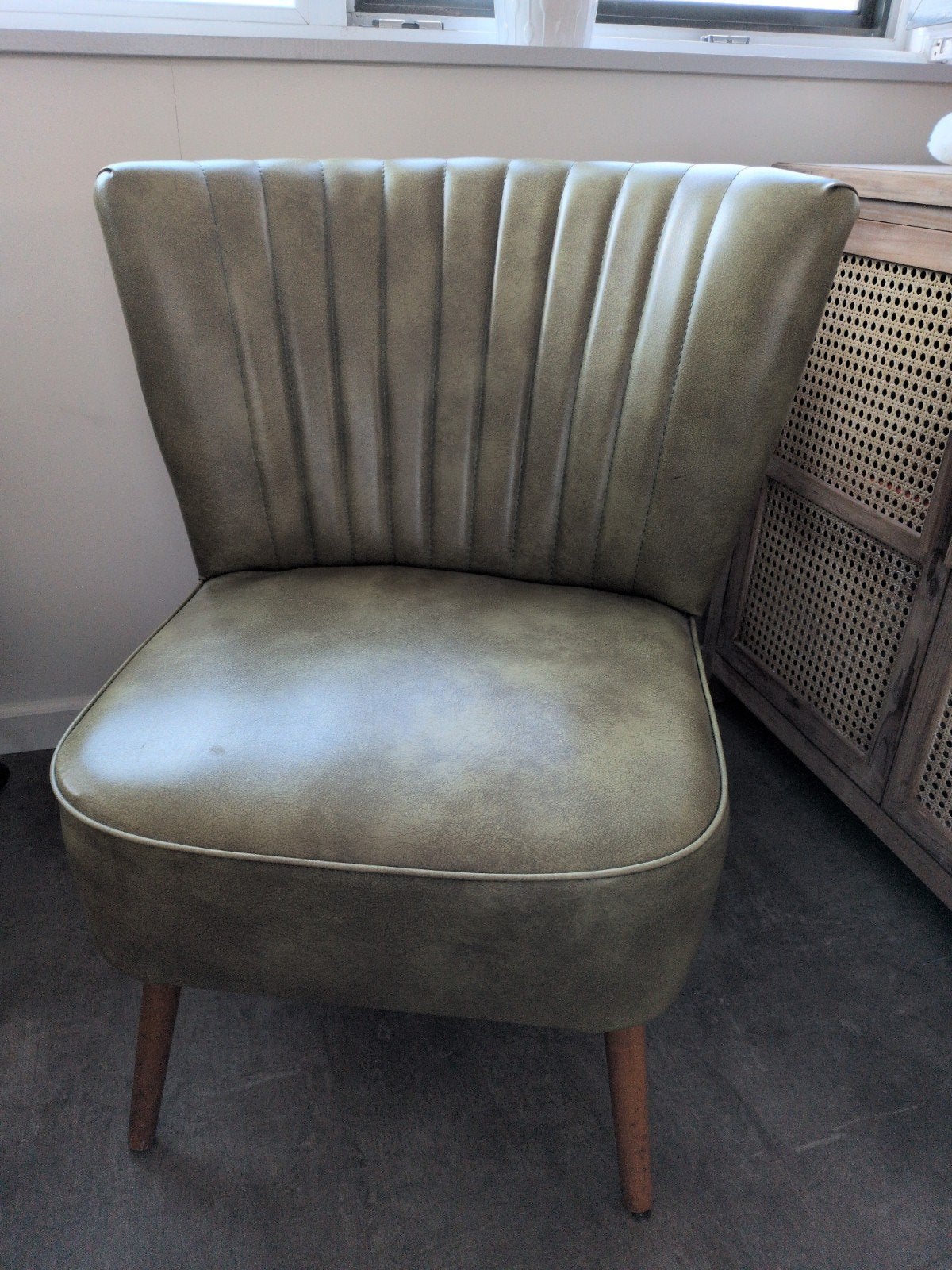 Vintage cocktailstoel jaren '50/'60 - olijfgroen skai, Antiek en Kunst, Ophalen