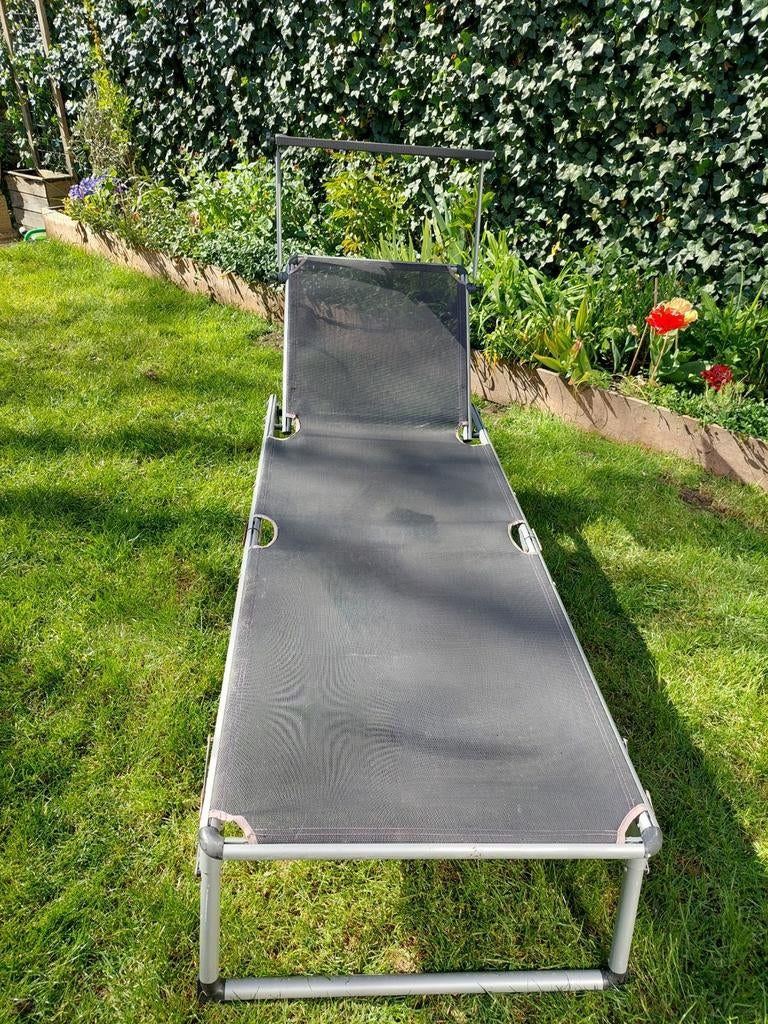 Tuinligbed met zonnehemel, Tuin en Terras, Ligbedden, Ophalen, Zo goed als nieuw, Aluminium