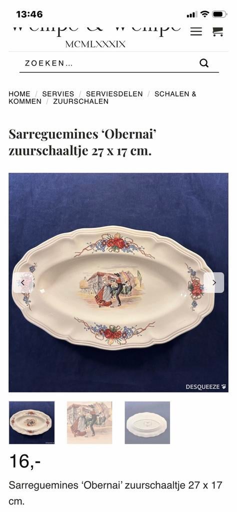 Sarreguemines,”Oberna”,antiek zuur schaaltje,27x17 cm, Antiek en Kunst, Antiek | Schalen, Ophalen of Verzenden