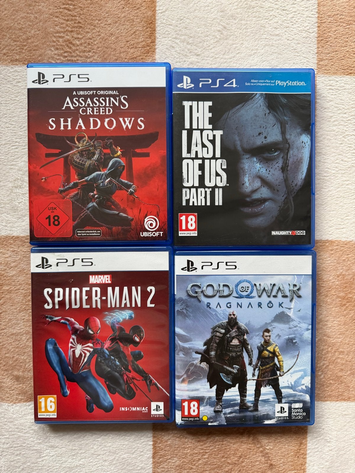 PS5 Games: AC Shadows, Spider-Man 2, GoW Ragnarok, LoU part2, Spelcomputers en Games, Ophalen, Zo goed als nieuw, Vanaf 18 jaar