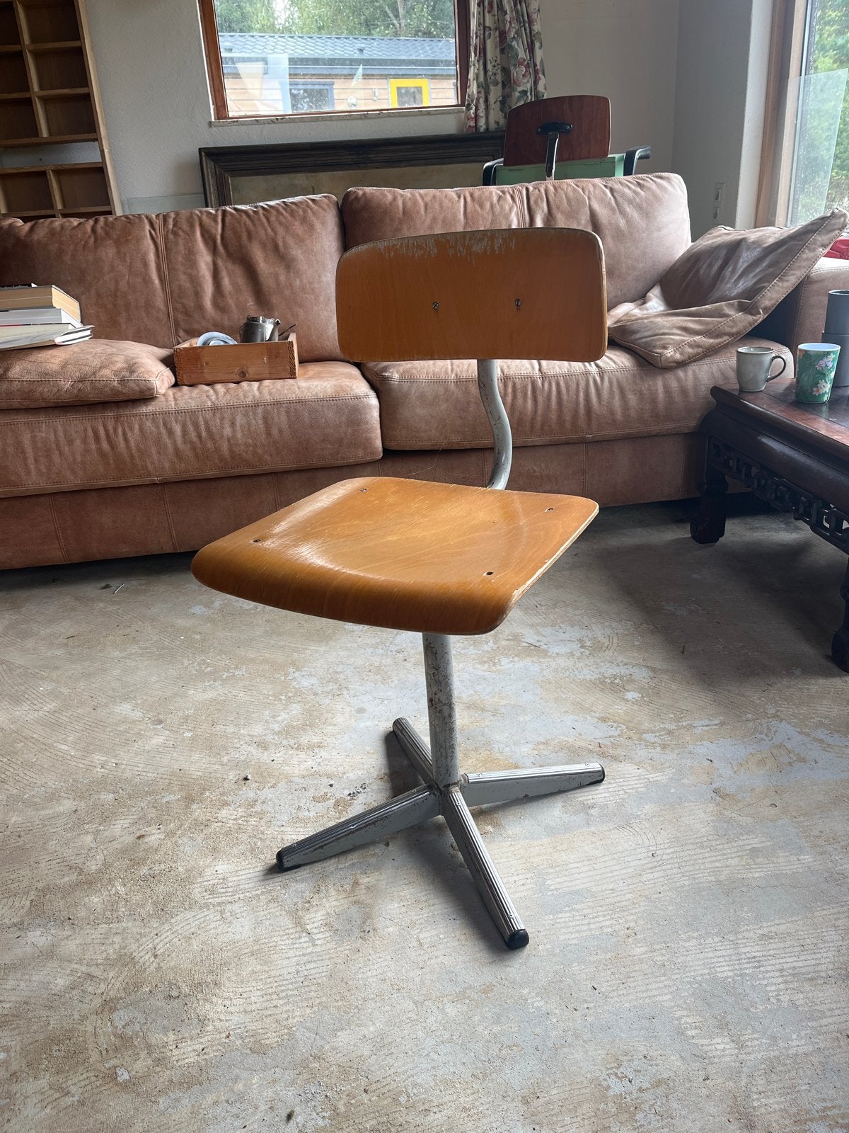 Vintage Bureaustoel - Hout en Metaal, Antiek en Kunst, Ophalen