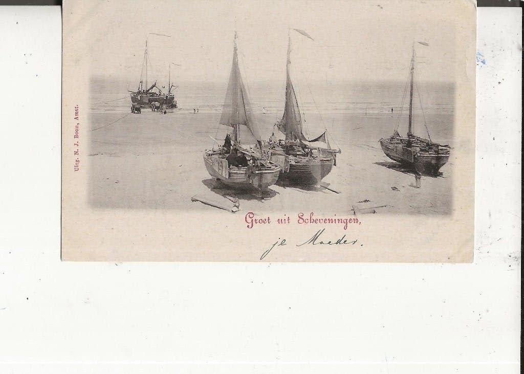 Scheveningen Bomschuit wordt ui zee getrokken NJ Boon 1899, Ophalen of Verzenden, Voor 1920, Ongelopen, Zuid-Holland