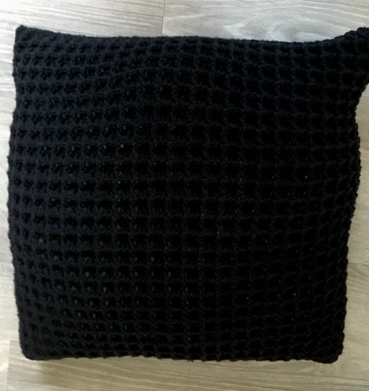 Nieuw zwart kussen vierkant met wafelmotief 45 x 45 cm., Zwart, Vierkant, Nieuw, Ophalen of Verzenden