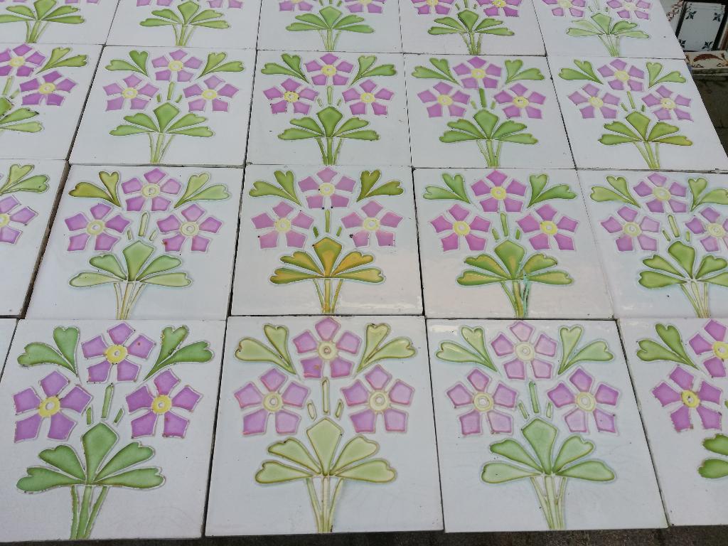 24 Art nouveau wandtegels opgelegde lila/roze bloem, Ophalen