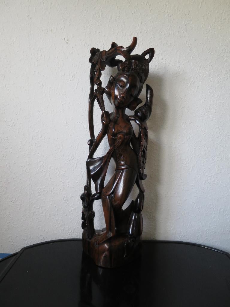 prachtig beeld uit coromandel hout gesneden 42 cm, Ophalen of Verzenden