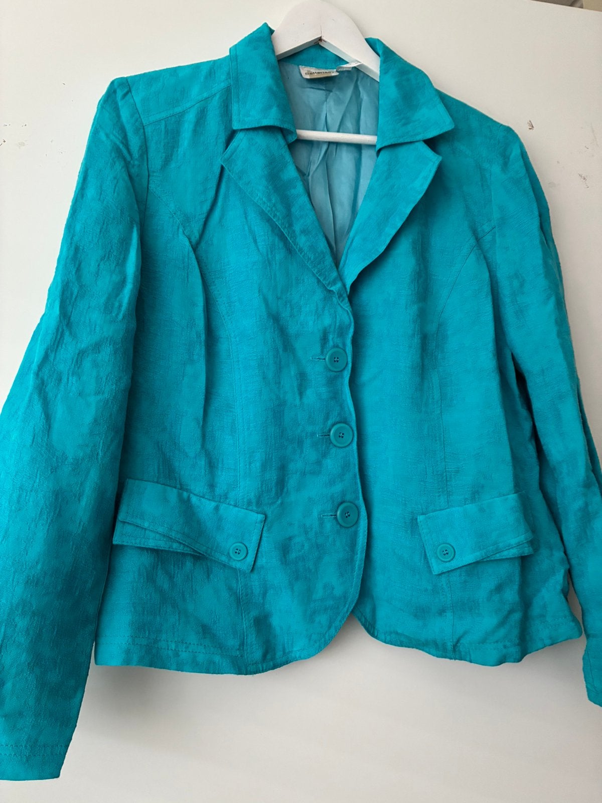 Jasje turquoise blauw blazer Zomerjas kort jasje maat 40, Ophalen of Verzenden, Zo goed als nieuw, Maat 38/40 (M), Blauw