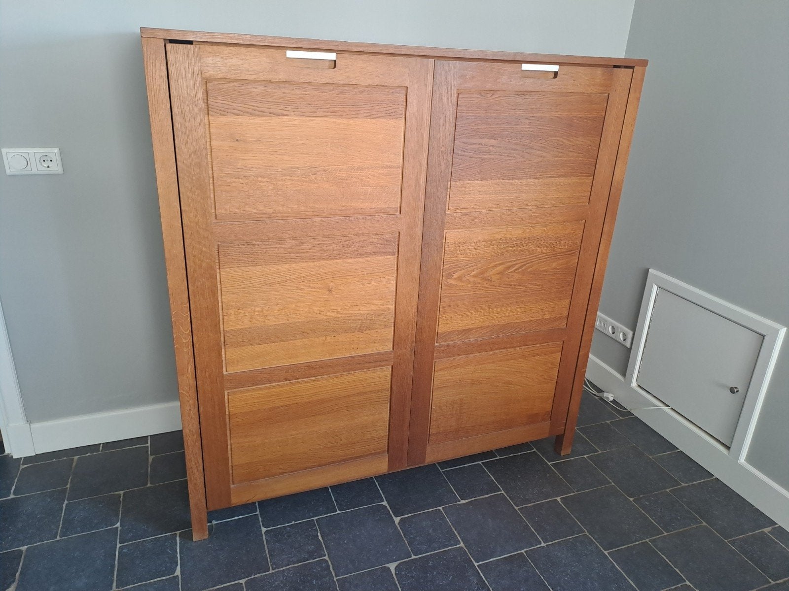 Eikenhouten computerkast / bureaukast met uitschuifbaar blad, Ophalen, Gebruikt, 70 tot 120 cm, Modern, Functioneel