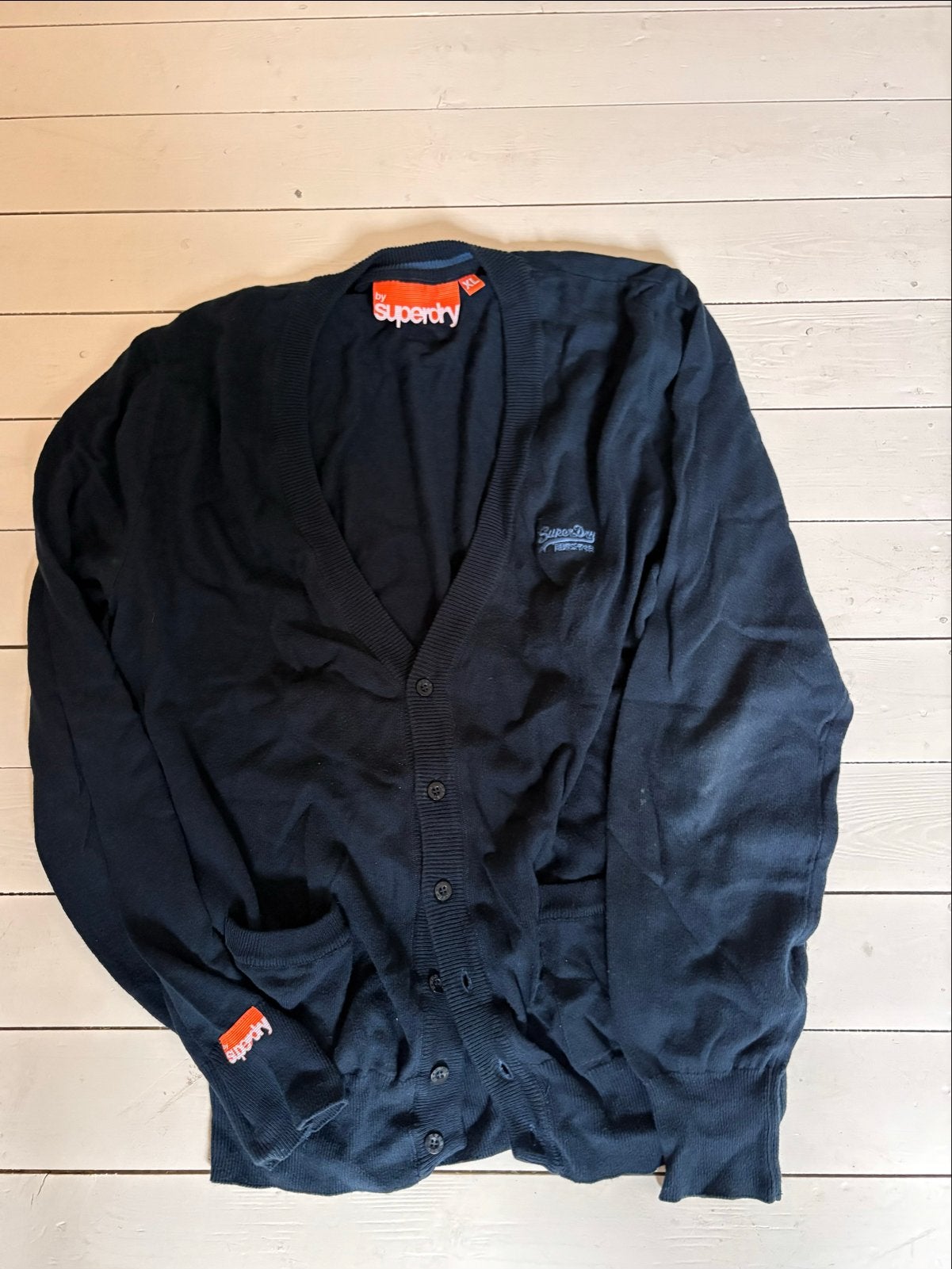 Superdry heren vest - Maat XL - Donkerblauw, Ophalen of Verzenden, Gedragen, Maat 56/58 (XL), Blauw