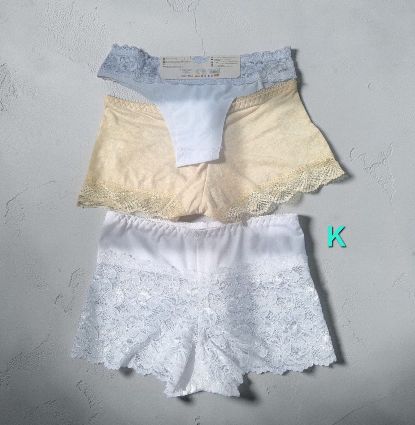 Kanten set: 2 boxershorts + 1 string (nieuw met tags), Ophalen of Verzenden, Wit, String