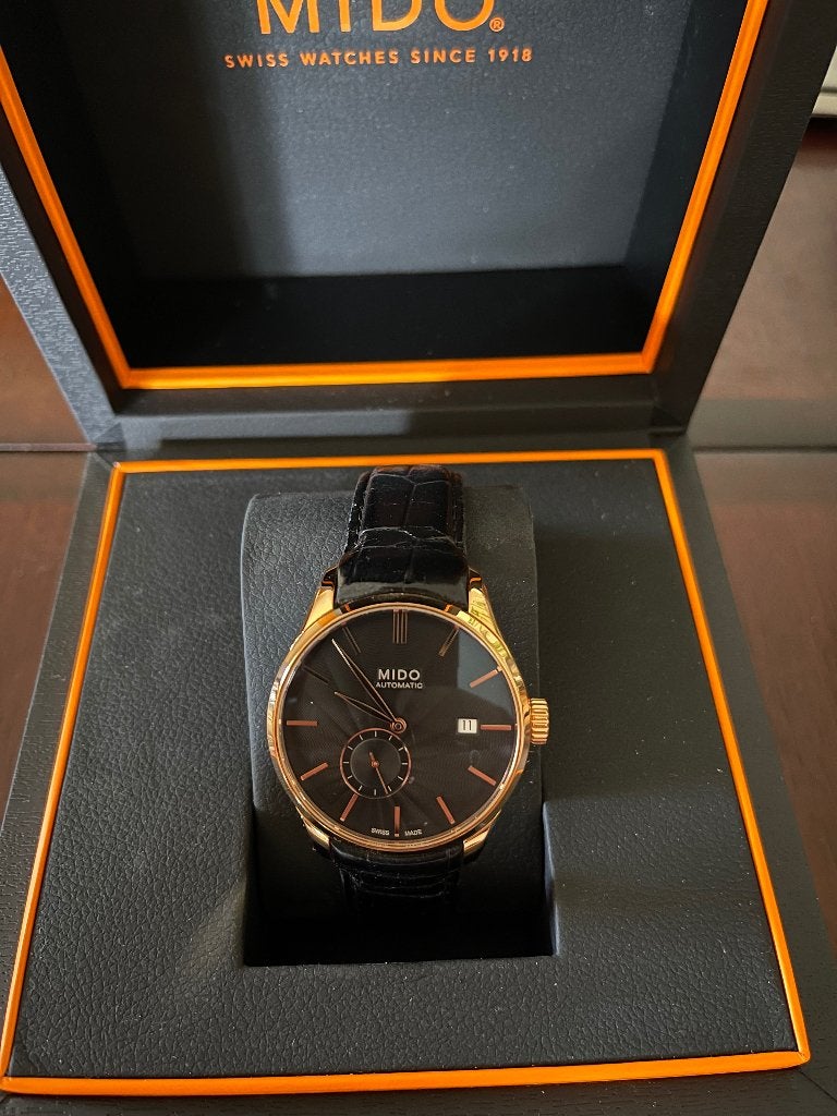 Mido Belluna heren horloge, Overige merken, Leer, Staal, Verzenden