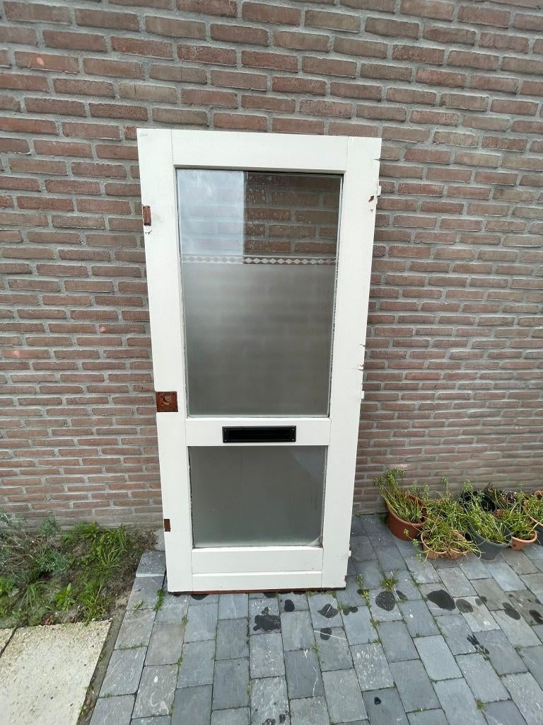 Hardhouten Voordeur, wit, 211,5 x 93, Doe-het-zelf en Verbouw, Deuren en Horren, Ophalen, Gebruikt, 80 tot 100 cm, Buitendeur