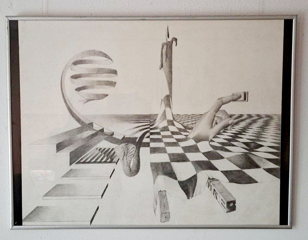 Abstract tekening lijkt op escher
Lijkt op escher, maar is m, Ophalen, Handgemaakt