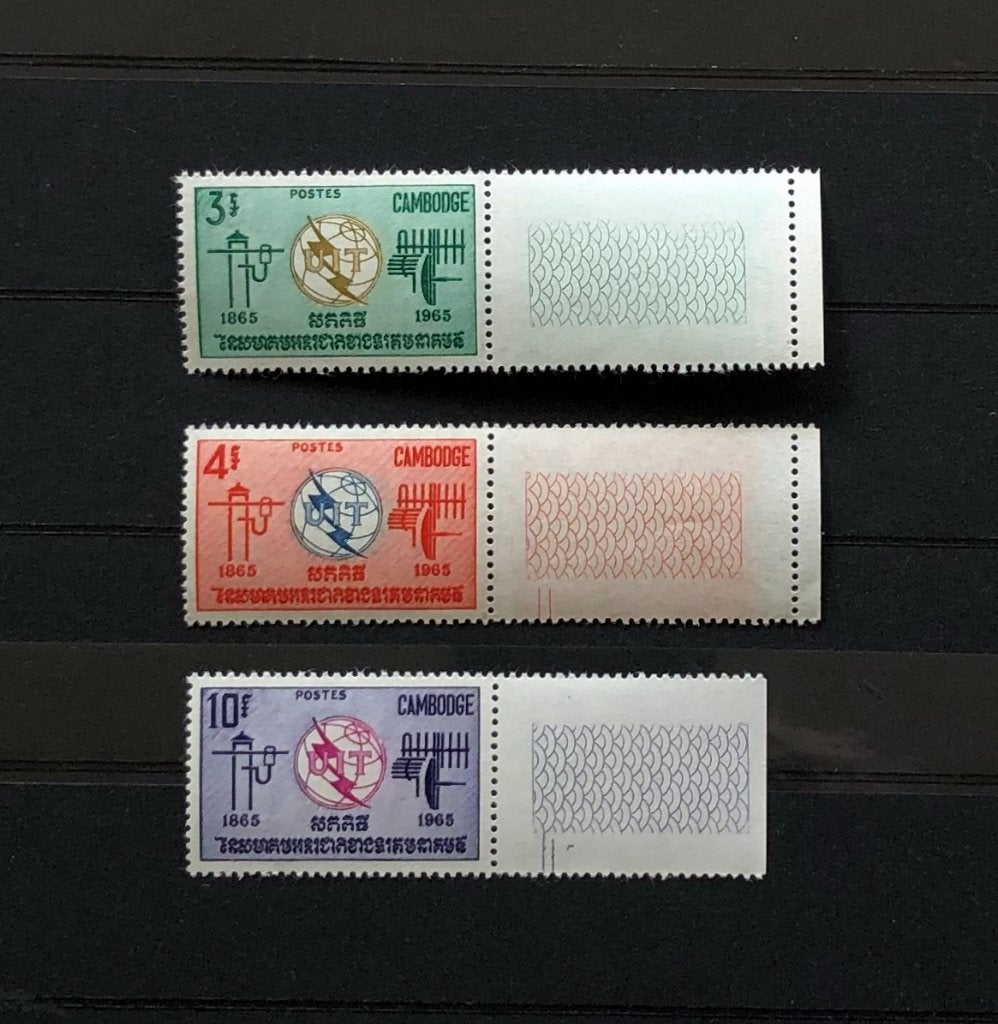 Cambodja Postfris 1965 ITU Telegraafmast, Ophalen of Verzenden, Postfris, Zuidoost-Azië
