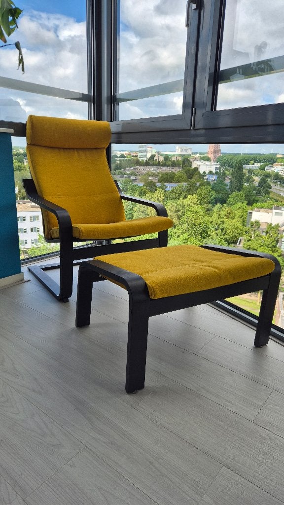 Ikea poang fauteuil en voetenbank combo, Huis en Inrichting, Ophalen, Gebruikt, 100 tot 125 cm, 75 tot 100 cm