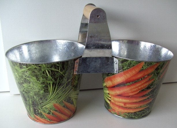 METALEN TWIN BUCKET DECOR WORTELTJES 15 cm hoog Nieuw, -, -, Rond, Nieuw