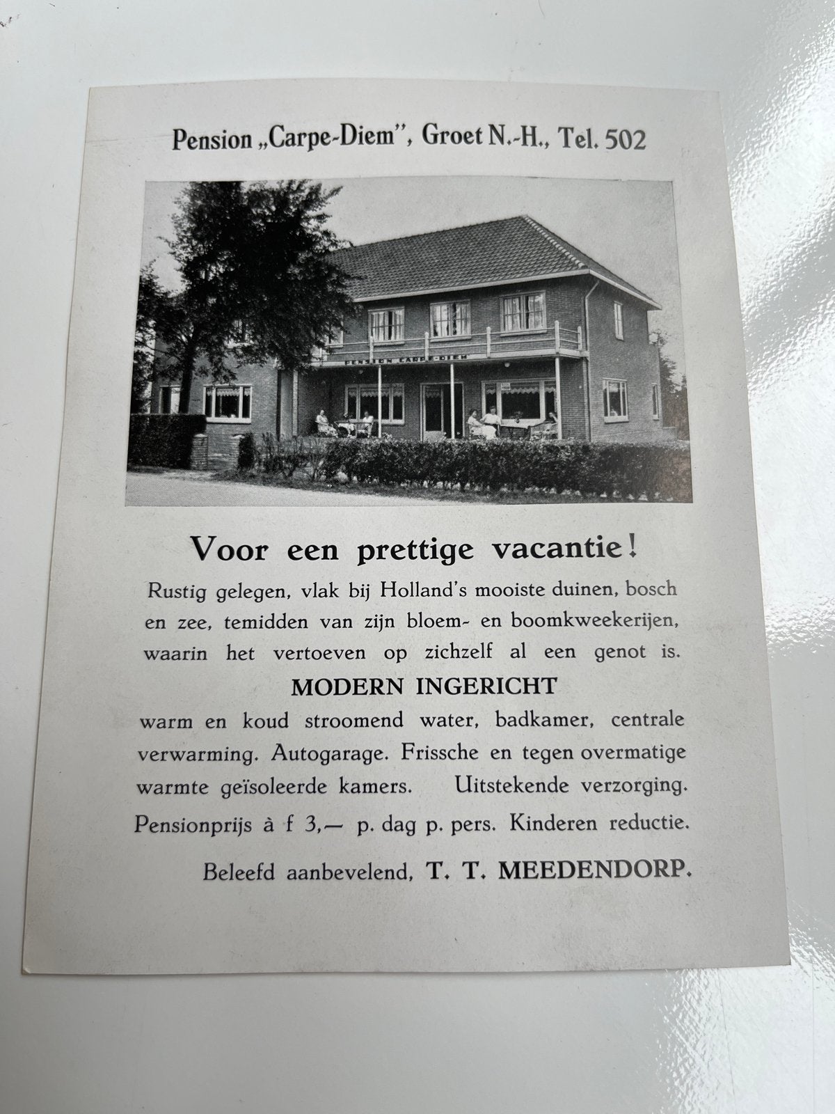 Vintage reclamebrochure Pension Carpe-Diem Groet (1930s), Verzamelen, Ophalen of Verzenden, 1920 tot 1940, Nederland, Tijdschrift