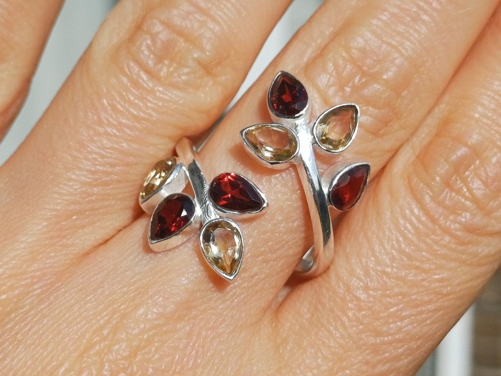 Vanoli 925 zilver ring citrien granaat maat 18 en 19 verstel, Daiva1973@hotmail.com, 18 tot 19, Vanoli, Overige kleuren