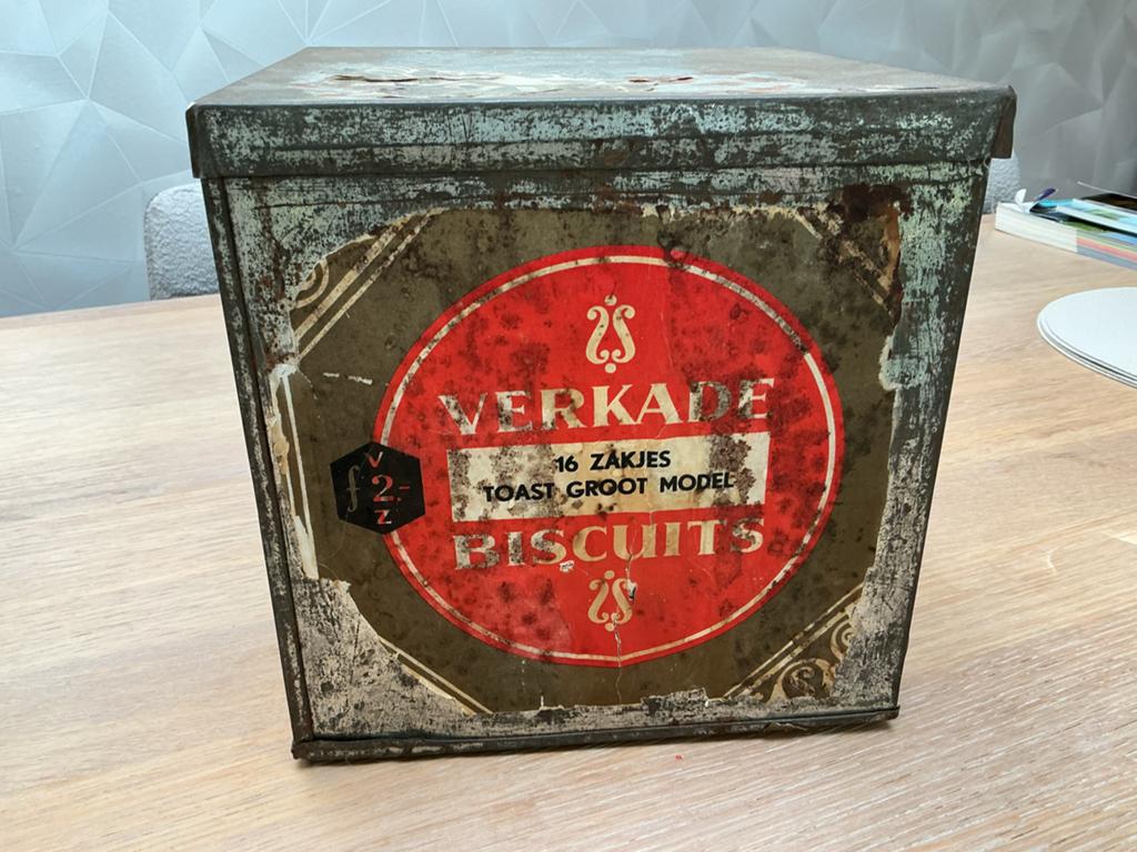 Vintage Verkade biscuitblik - Groot model, Antiek en Kunst, Ophalen of Verzenden