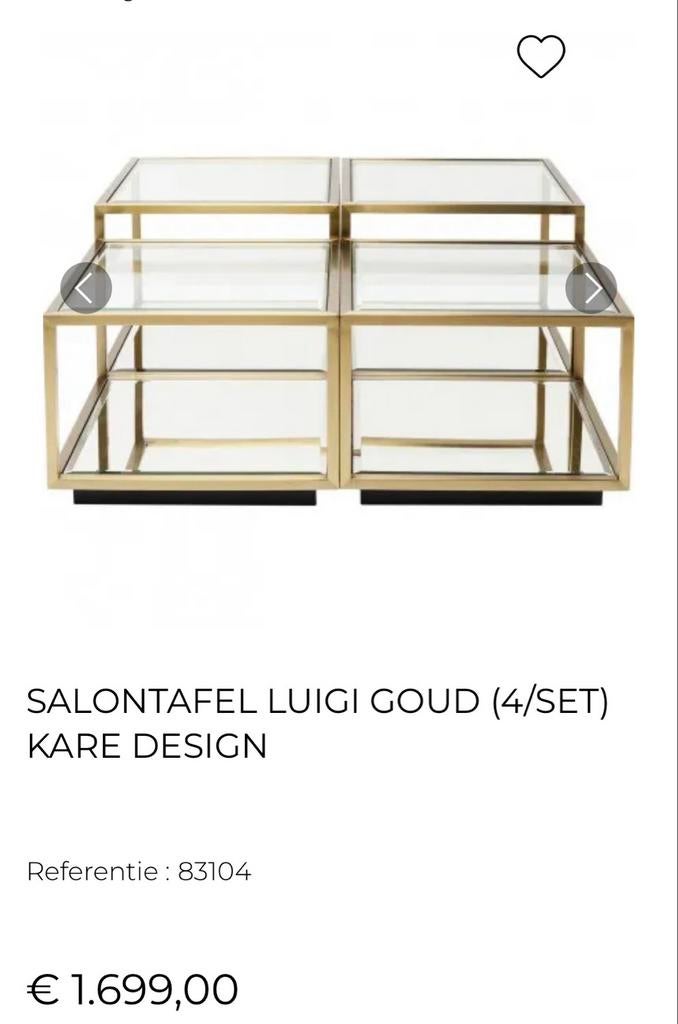 Kare Design Salontafel Luigi Goud (4/set), Huis en Inrichting, Tafels | Salontafels, Ophalen, 100 tot 150 cm, Vierkant, Zo goed als nieuw