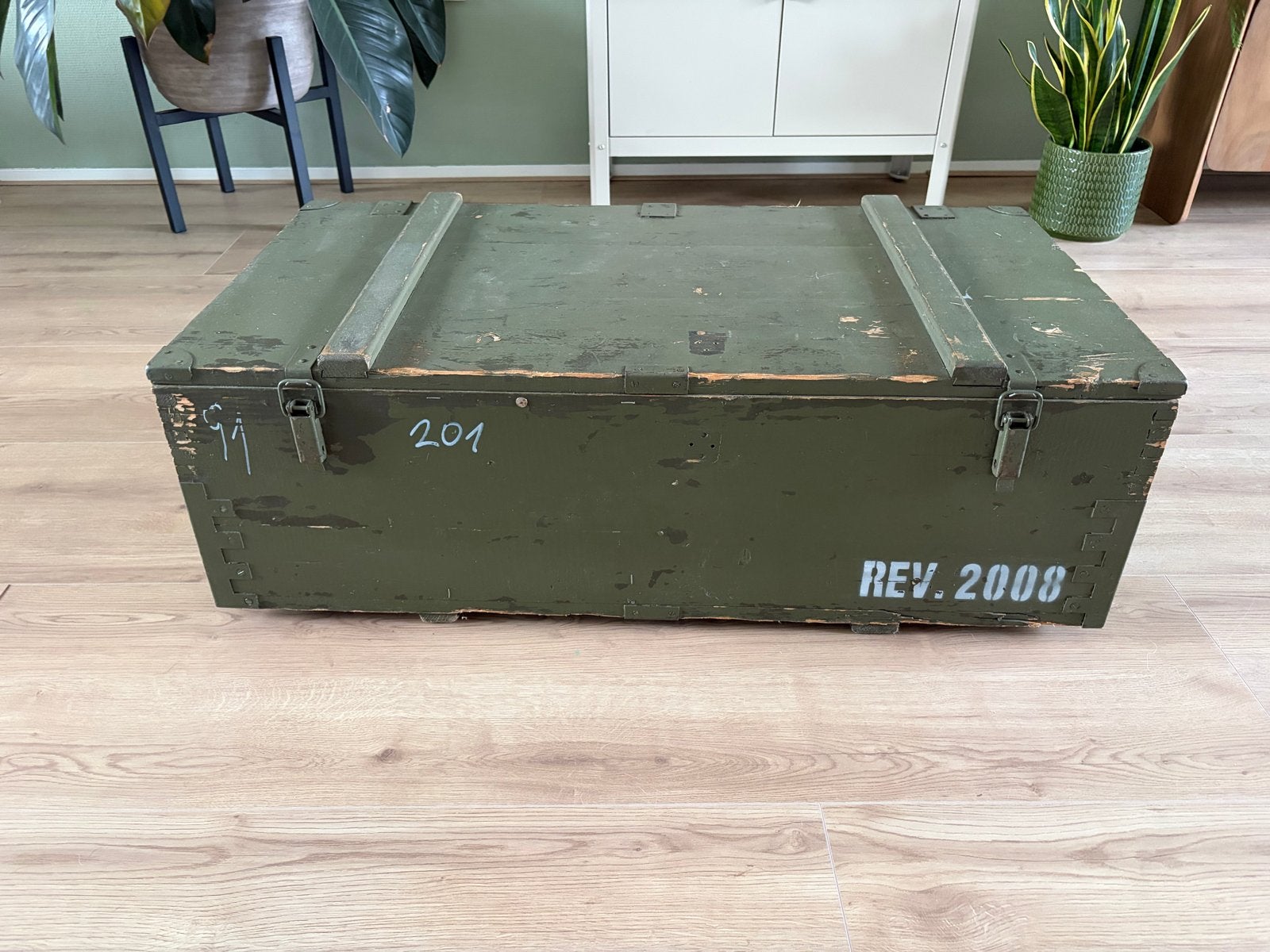 Vintage Legerkist Hout Groen - 111,5x54x34 cm, Ophalen, Gebruikt, 100 tot 150 cm, 5 – 50