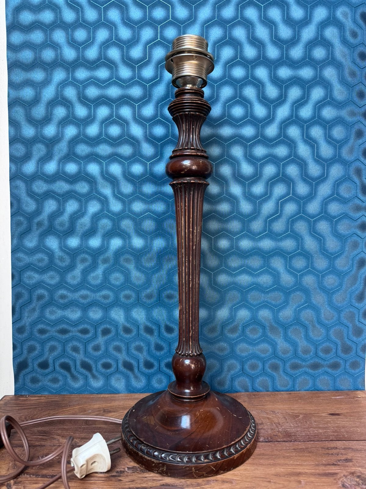 Vintage Houten Lampvoet – Klassieke Gecanneleerde Zuil, Ophalen of Verzenden, Gebruikt, Hout