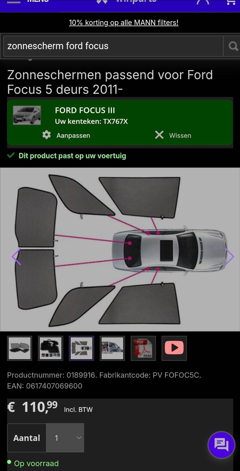 Privacy shades Ford Focus Hatchback model 2011/2014, Ophalen, Nieuw, Ford