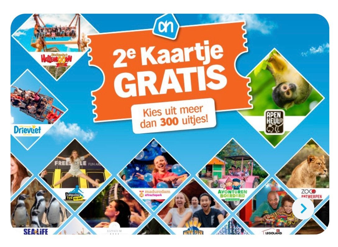 AH uitjes zegels - spaarkaarten voor 2e uitje gratis, Twee personen, Kortingsbon, Overige typen