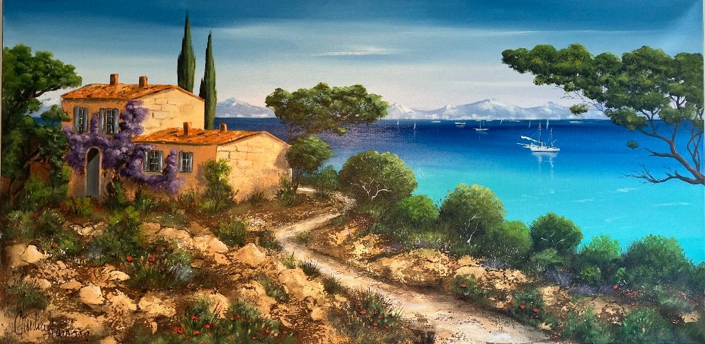 Unieke schilderij uit Saint- Tropez, gesigneerd Barbara !!, Antiek en Kunst, Kunst | Schilderijen | Klassiek, Ophalen of Verzenden