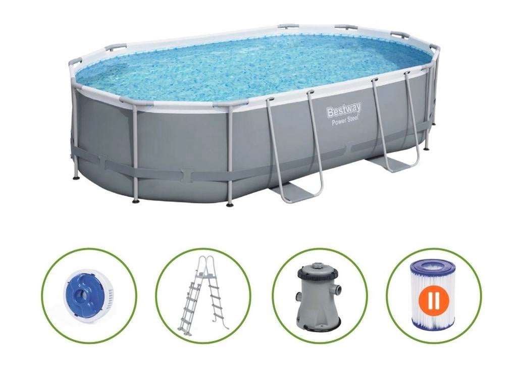 Bestway Power Steel opbouwzwembad ovaal 427x250x100 cm, Tuin en Terras, Zwembaden, Ophalen, 200 tot 300 cm, 80 tot 120 cm, Ovaal