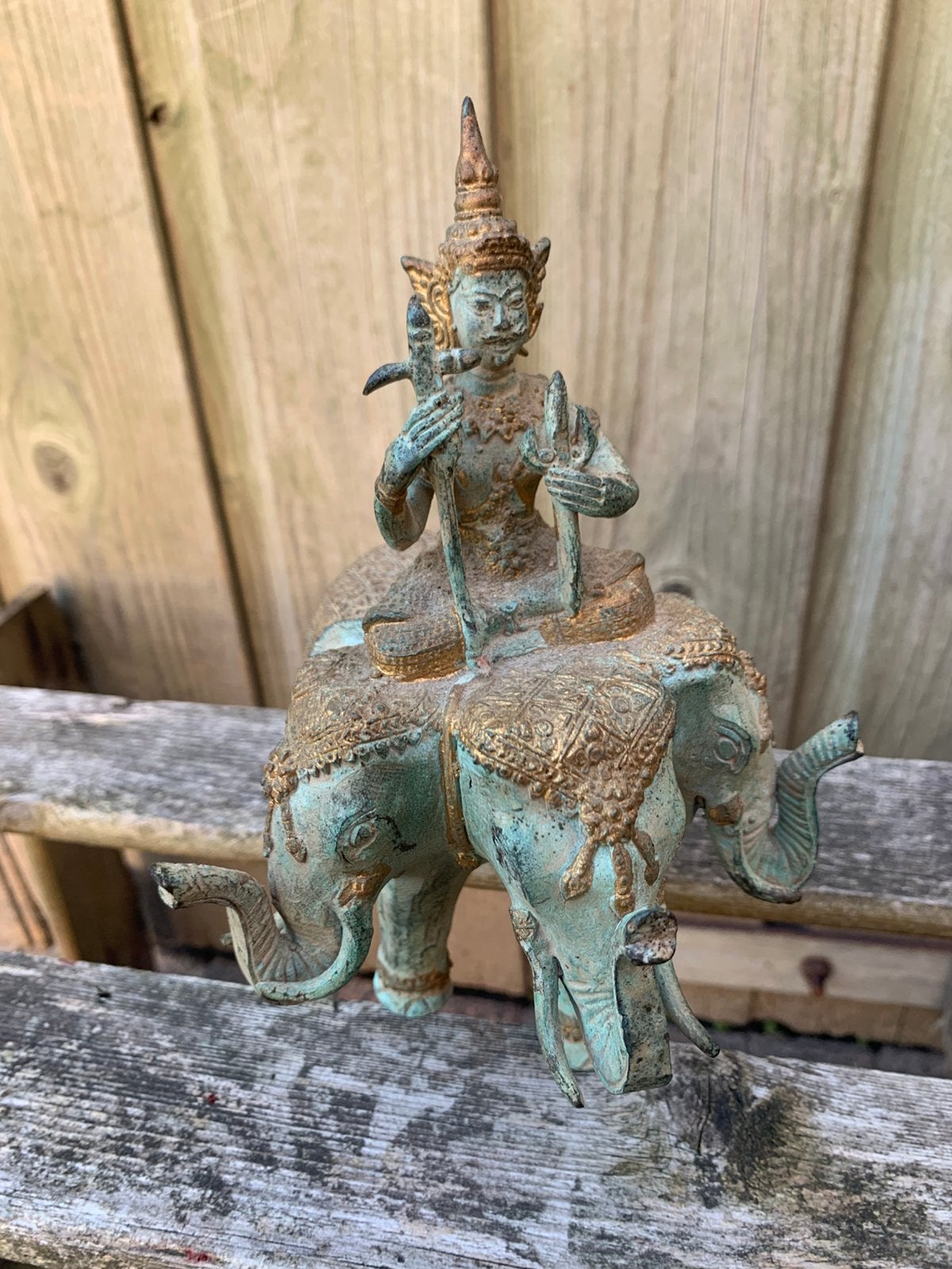 Bronzen olifant met 3 koppen en boedha, 19 cm, Verzenden, Overige herkomsten, Brons