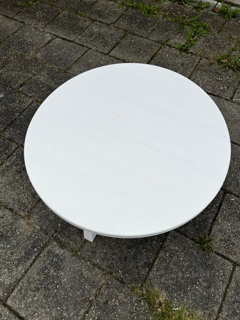 Witte ronde salontafel van grenen, Huis en Inrichting, Tafels | Salontafels, Ophalen, Gebruikt, Rond, 50 tot 100 cm