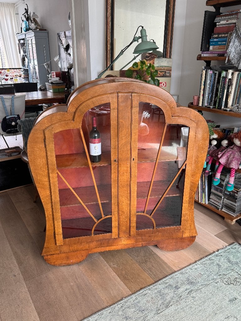 Prachtige Art Deco "Sunrise" Vitrinekast – Jaren 30, Ophalen