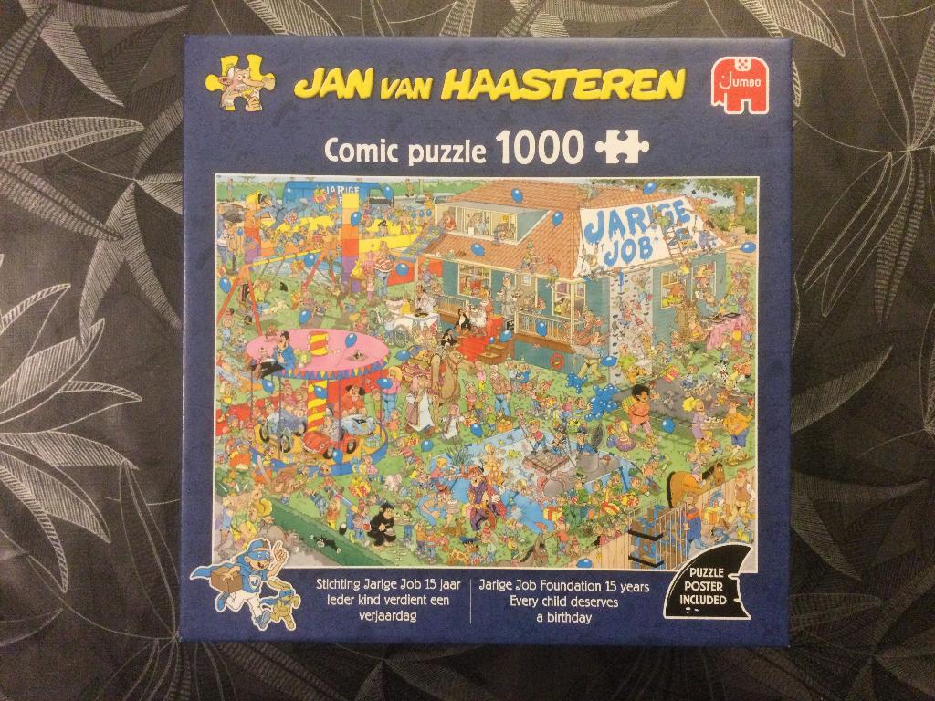 Jan van Haasteren puzzel 1000 st Stichting Jarige Job, Ophalen of Verzenden, 500 t/m 1500 stukjes, Zo goed als nieuw, Legpuzzel