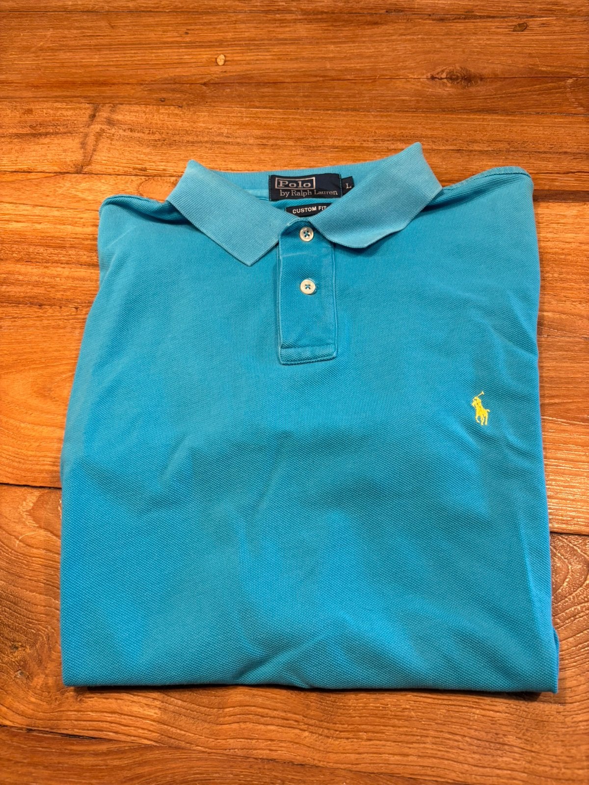 Polo ralph lauren poloshirt - turquoise - custom fit, Kleding | Heren, Verzenden, Zo goed als nieuw, Maat 52/54 (L), Blauw