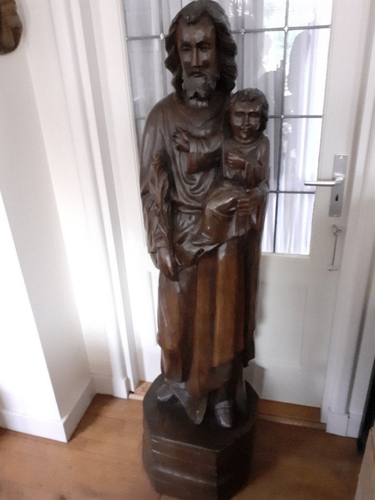 Groot Heiligenbeeld St. JOZEF <> 1.60 meter <> Massief EIKEN, Antiek en Kunst, Ophalen