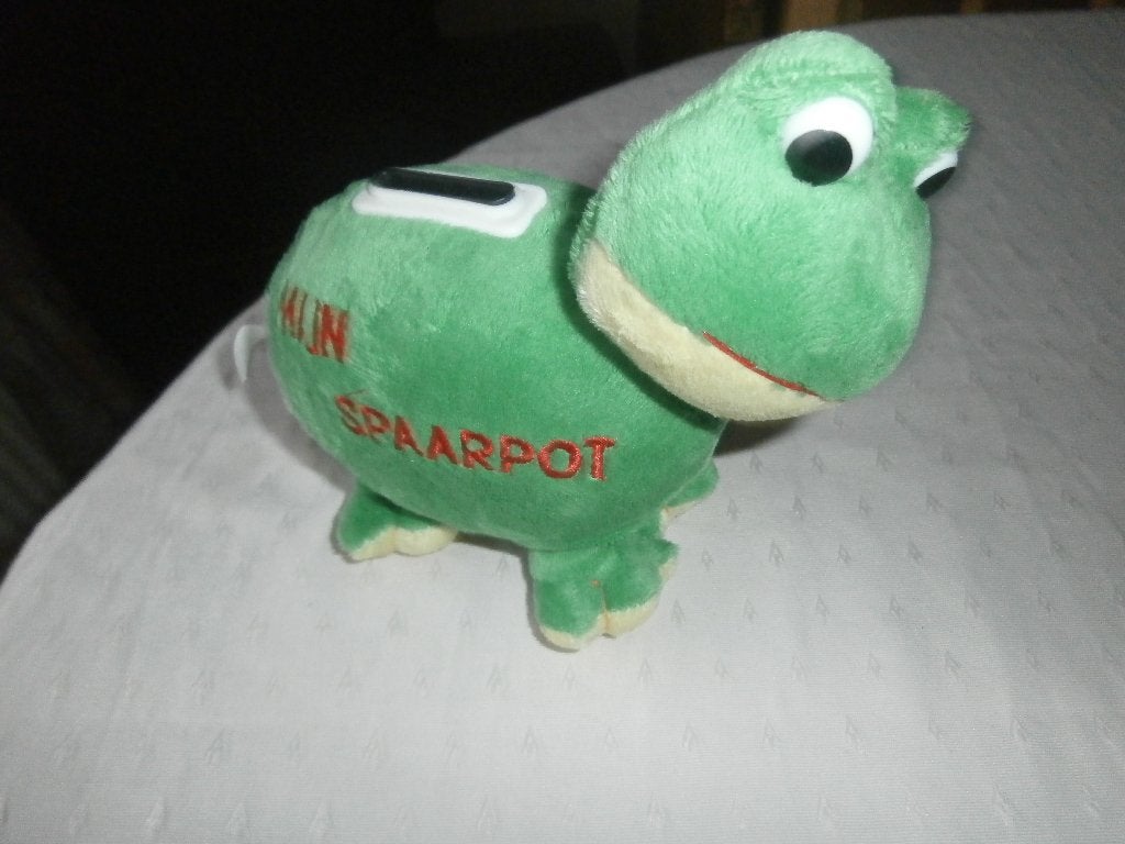spaarpot Groen kikker pluche stof decoratie kinderkamer, Ophalen of Verzenden, Gebruikt, Kunststof, Dier