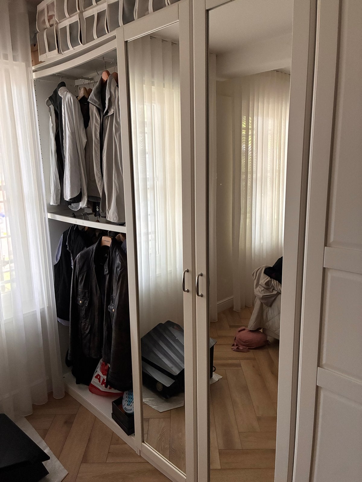 2x IKEA Pax spiegeldeur incl. scharnieren - Z.G.A.N., Ophalen, 200 cm of meer, 50 tot 100 cm, Met deur(en)