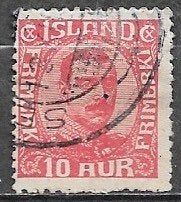 IJSLAND 10 A. zegel Koning Christian X 1920, Postzegels en Munten, Postzegels | Europa | Scandinavië, Verzenden, IJsland, Gestempeld