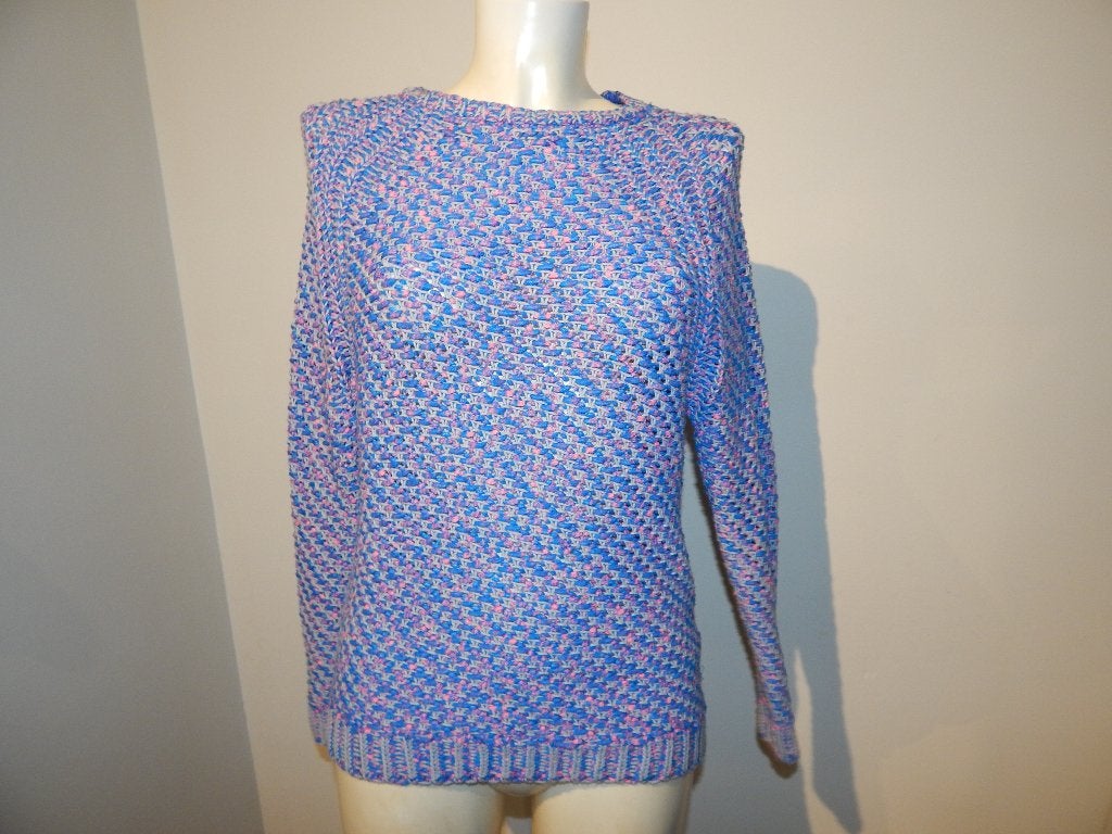 Maje gebreide trui fel blauw met roze frisse tinten M, Kleding | Dames, Truien en Vesten, Maat 38/40 (M), Blauw, Ophalen of Verzenden