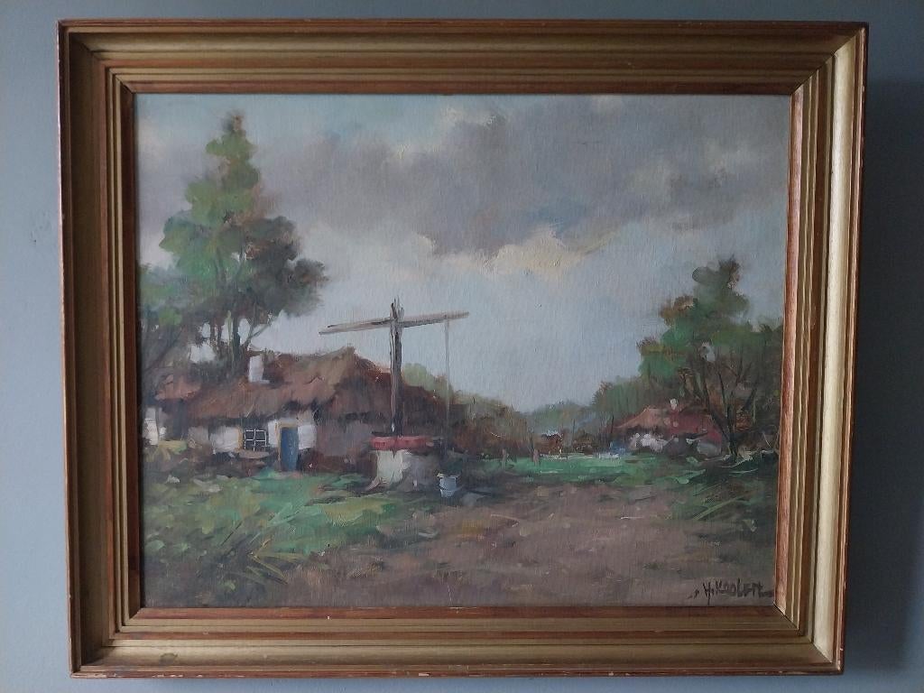 Harry Koolen (1904-1985) - Boerderij met waterput - 1950, Ophalen of Verzenden
