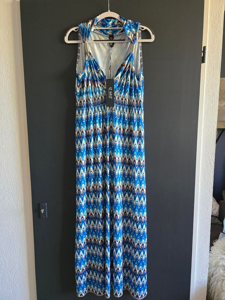 Nieuw iz naiz jurk L blauw zigzag, Ophalen of Verzenden, Nieuw, Blauw, Onder de knie