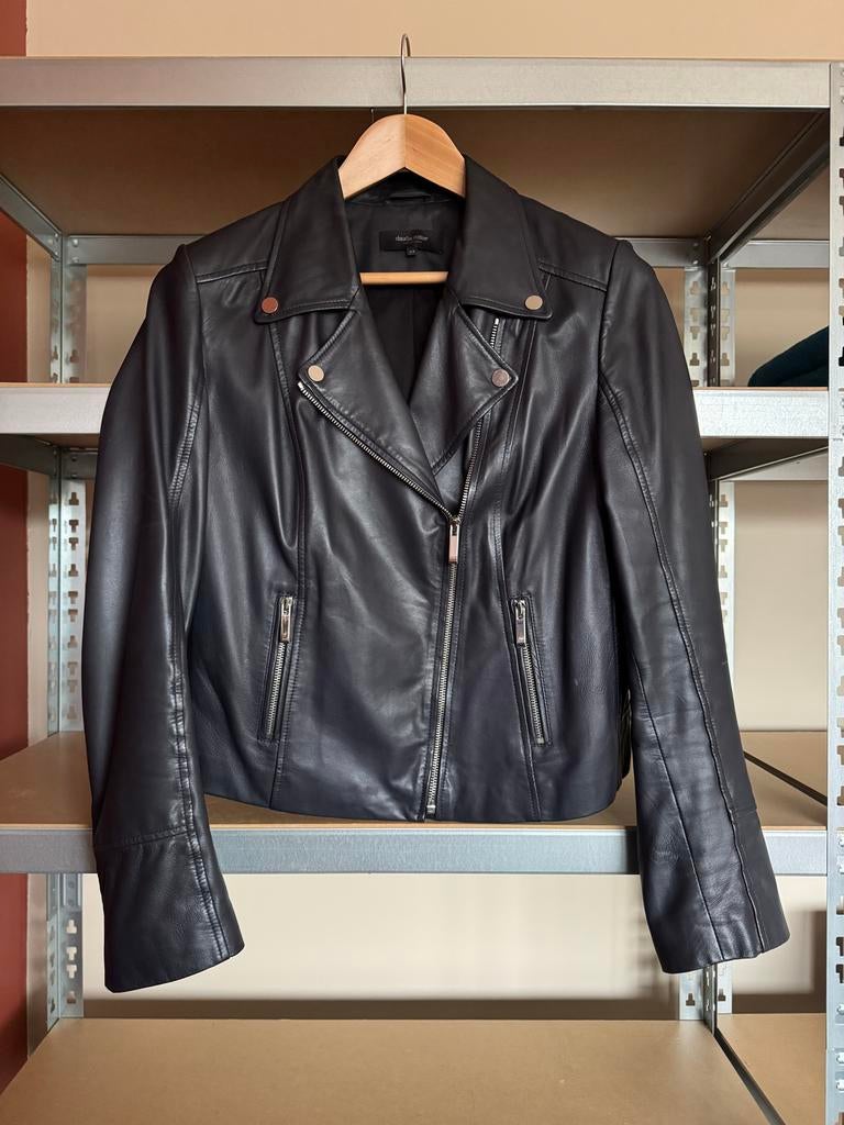 Claudia Strater donkerblauw leren bikerjasje maat 42, Ophalen of Verzenden, Zo goed als nieuw, Maat 42/44 (L), Blauw