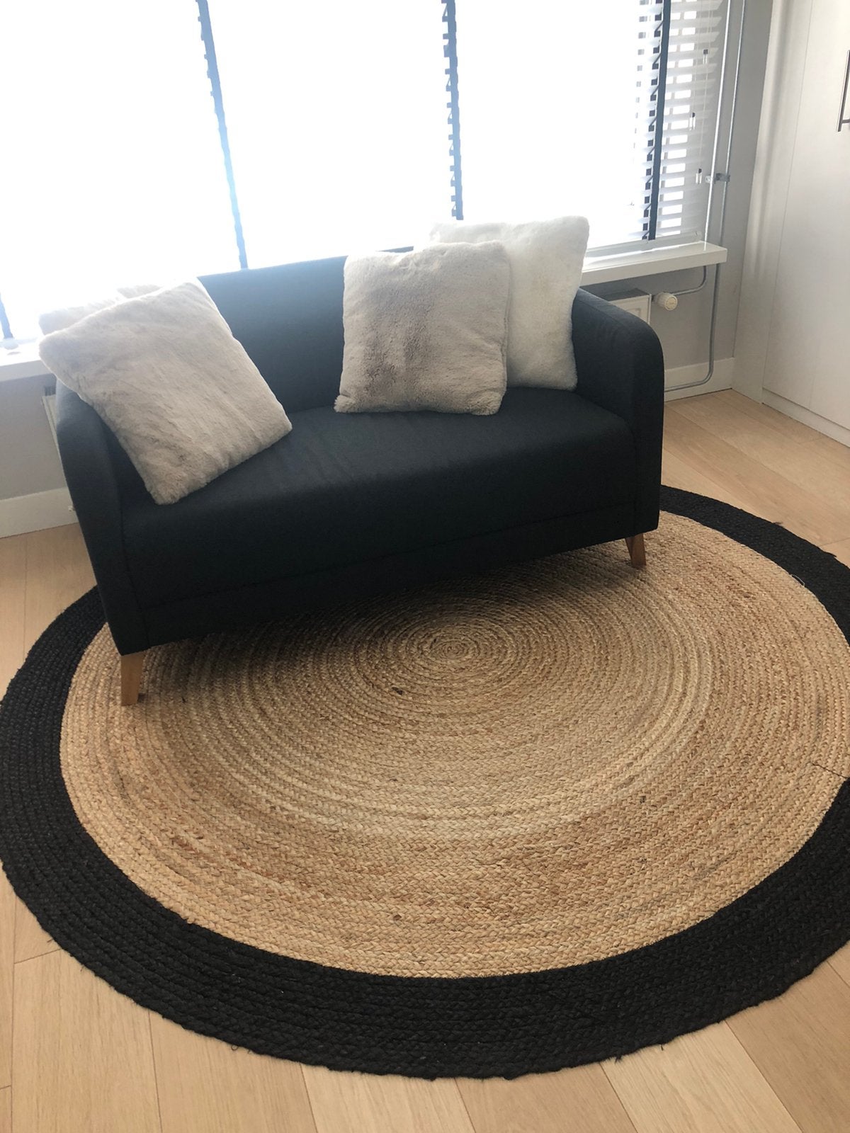 Vloerkleed rond jute/sisal met zwarte rand 200cm, Ophalen, Overige kleuren, Rond, Zo goed als nieuw
