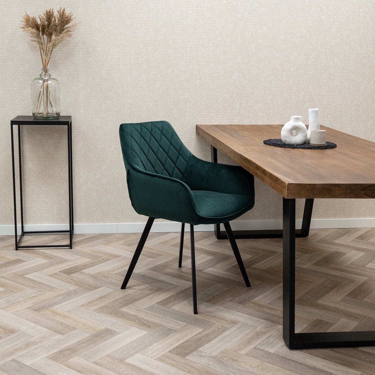 4 zo goed als nieuwe smaragdgroene stoelen Kick Collection, Ophalen, Zo goed als nieuw