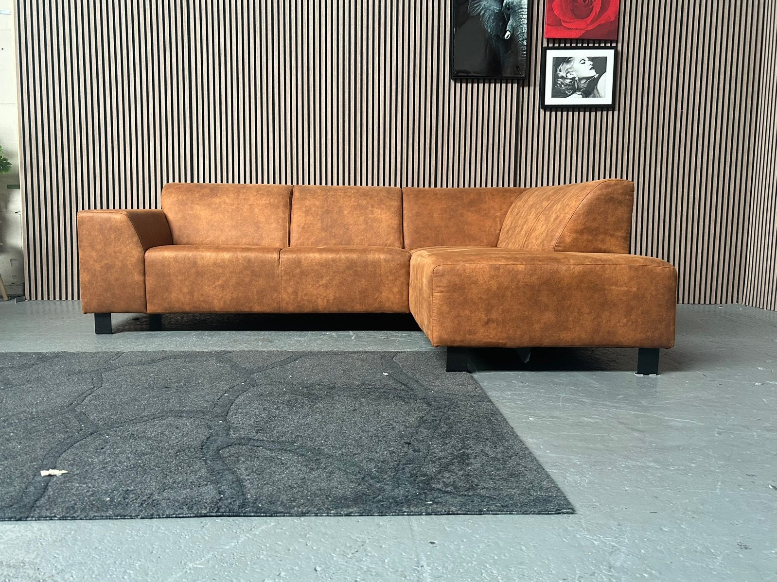 GRATIS LEVERING Hoekbank Cognac Microleder 250X180 GEREINIGD