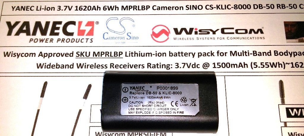 YANEC Wisycom MPRLBP CS-WMR500SL 3.7V 1500mA Li-ion Battery, Ophalen of Verzenden, Nieuw, Oplaadbaar