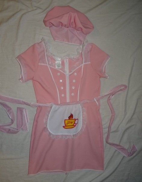 Leuke roze/wit (HORROR) serveerster jurk + hoed, Kleding | Dames, Carnaval, Ophalen of Verzenden, Kleding, Maat 36 (S)